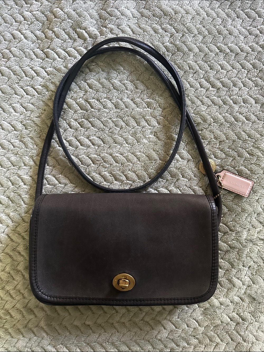 Women's Black Leather Crossbody Bag with Gold-Tone Turn Lock